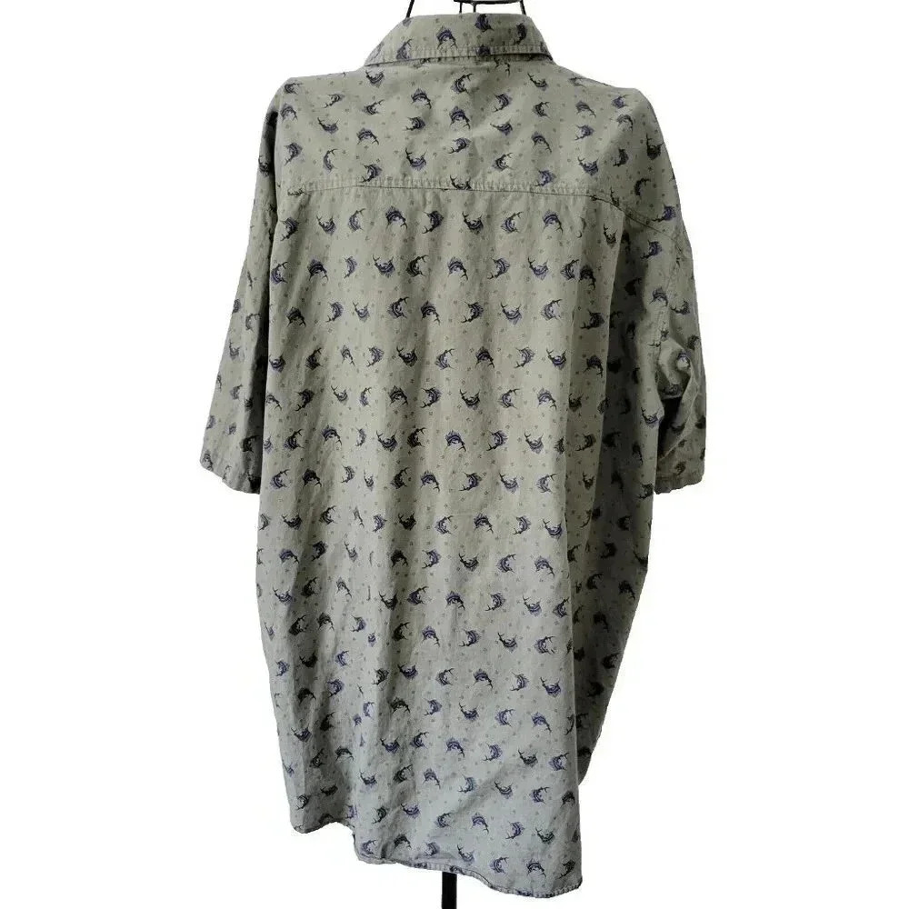 Columbia Button Up Shirt XL Men's Dark Khaki Sword Fish Fishing Short Sleeve - Picture 3 of 4